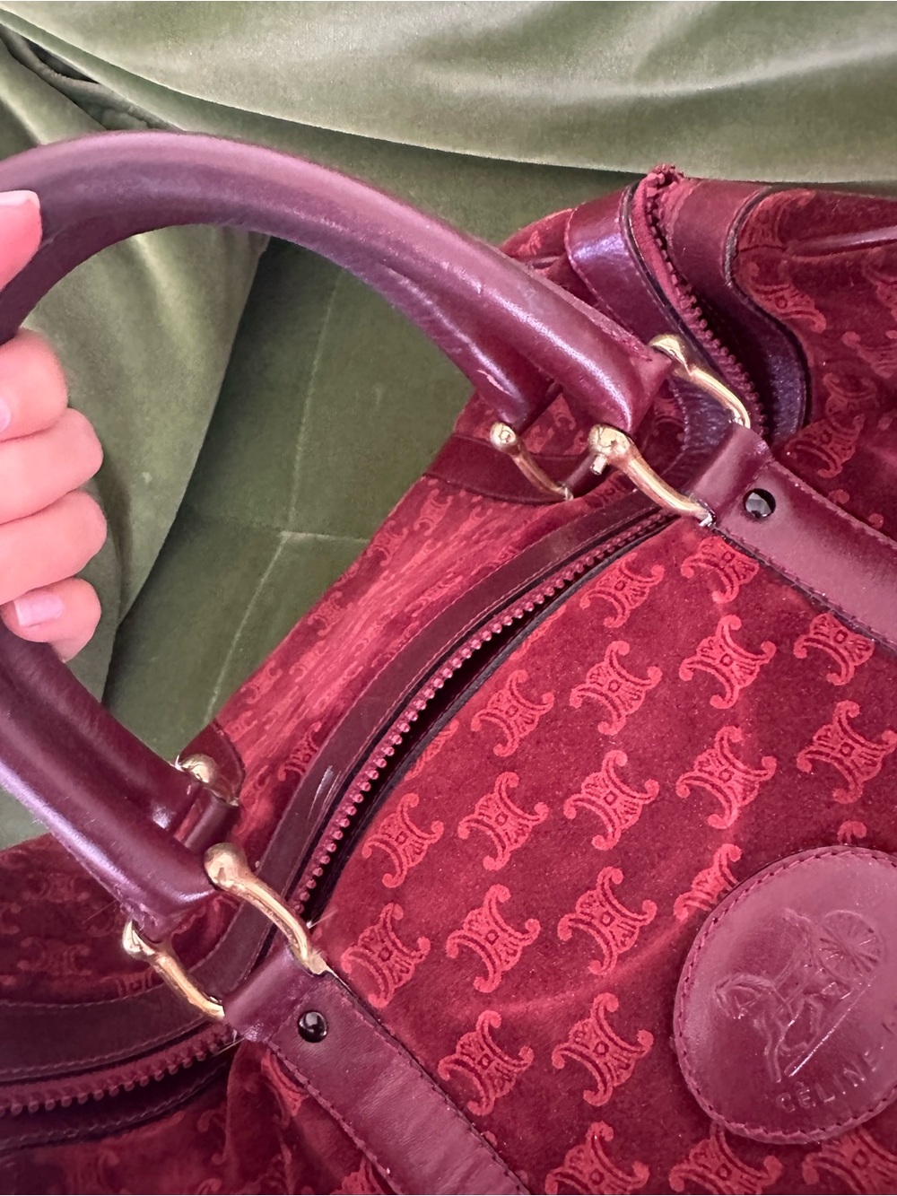 Celine Maroon Suede and Leather Top Handle Satchel - Picture 5 of 8